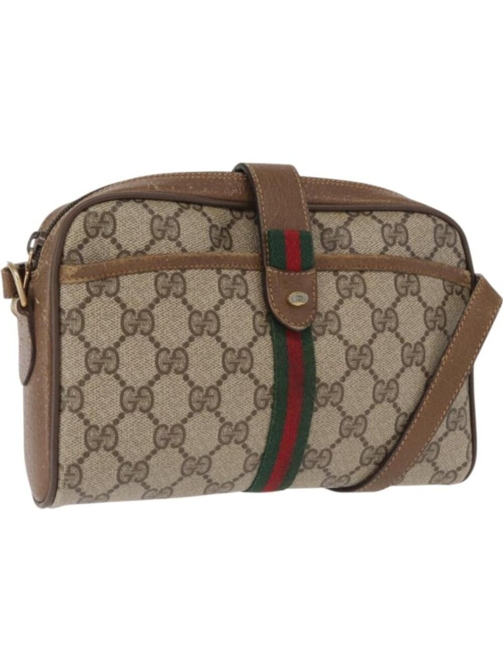 GUCCI GG Supreme Web Sherry Line Bag PVC Beige Gold 89 02 055
